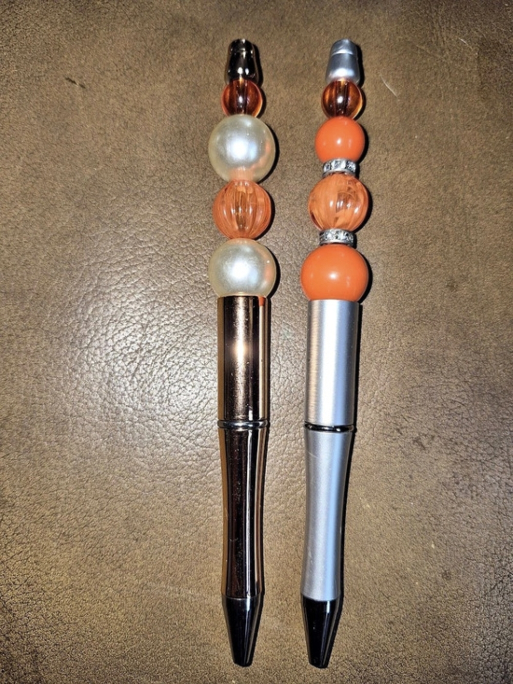 Decorative Beaded Pens Set Of 2 in Orange & Silver NWOT